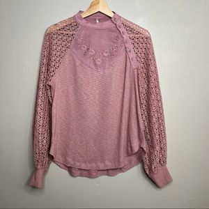 FREE PEOPLE Sweetest Thing Long Sleeve Pink Blush Thermal Top Size Small